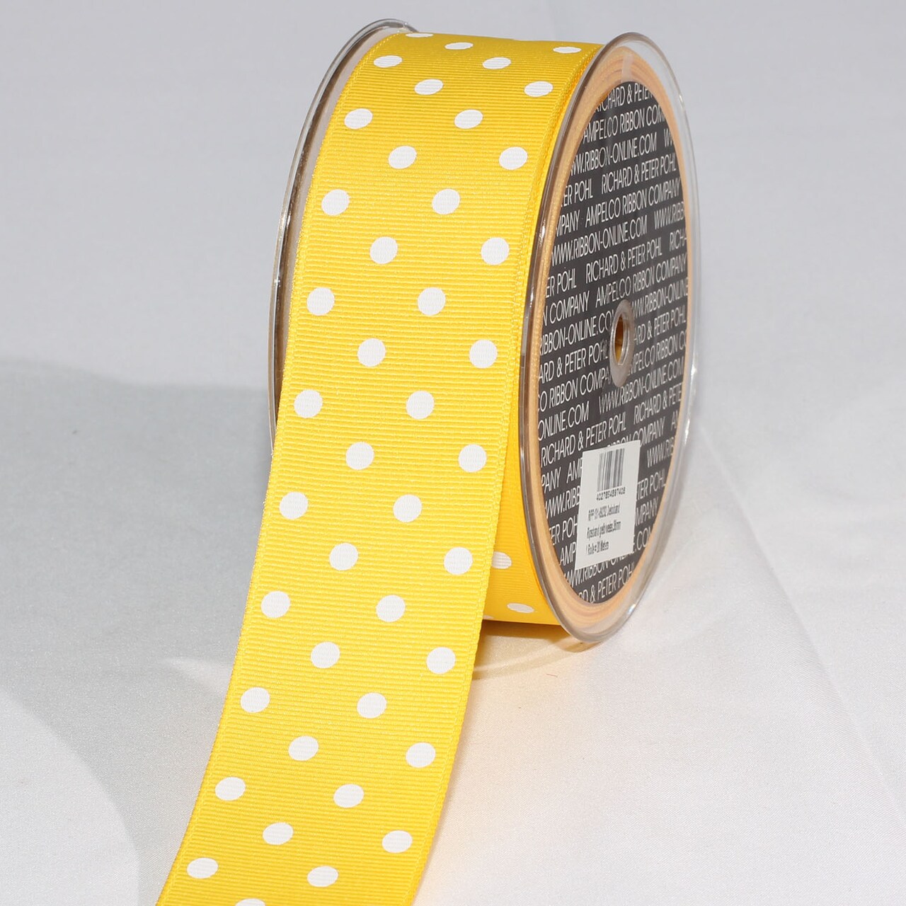 The Ribbon People Yellow and White Polka Dotted Grosgrain Craft Ribbon 1.5" x 88 Yards